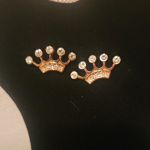 Betsey Johnson Gold Crown Earrings with Sparkling Accents - Picture 2 of 4